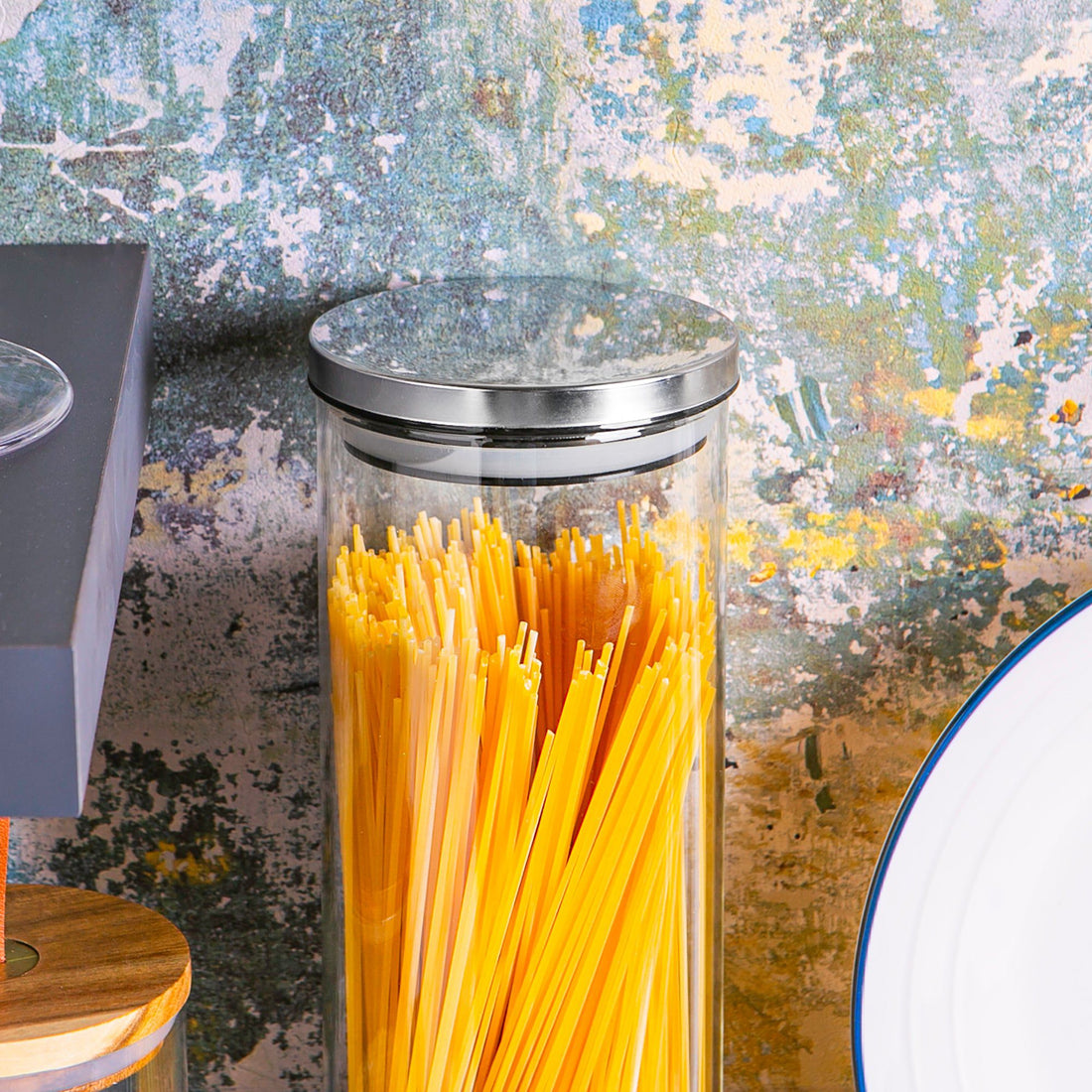 2L Scandi Glass Storage Jar with Silver Metal Lid