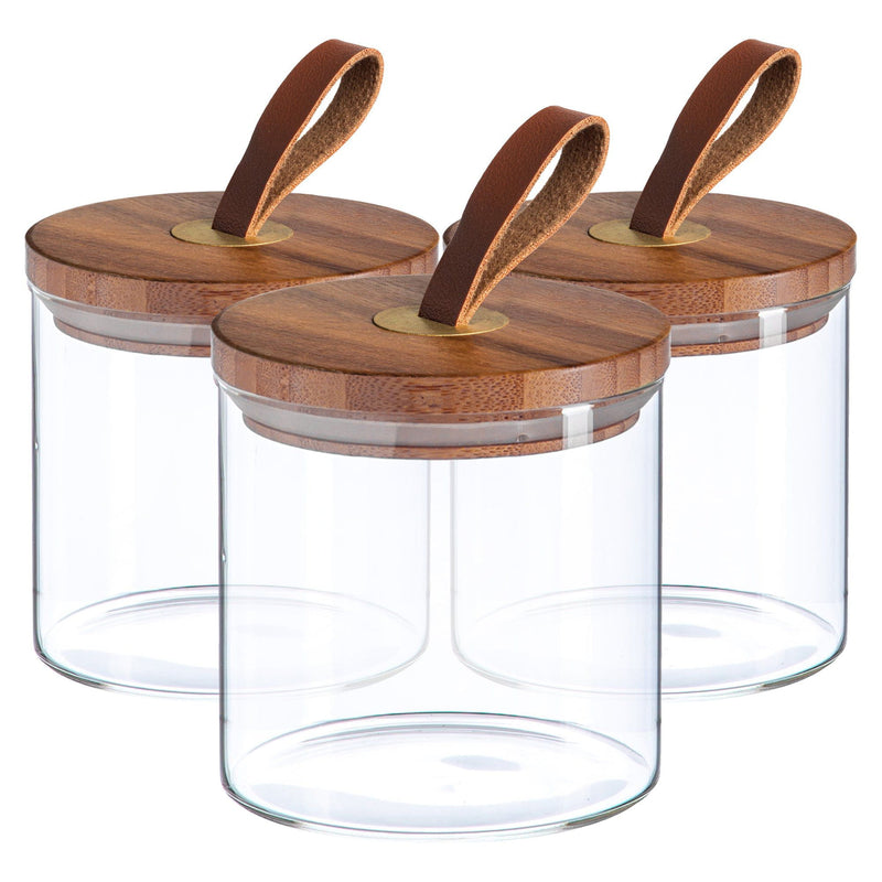 550ml Scandi Storage Jars with Leather Loop Lids - Pack of Three - By Argon Tableware