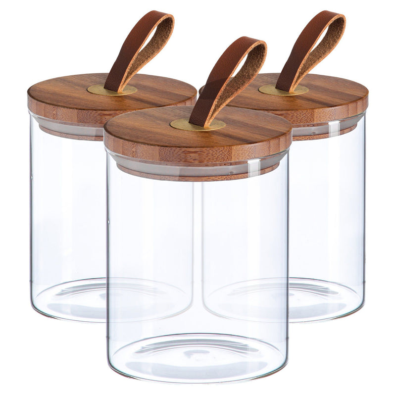750ml Scandi Storage Jars with Leather Loop Lids - Pack of Three - By Argon Tableware
