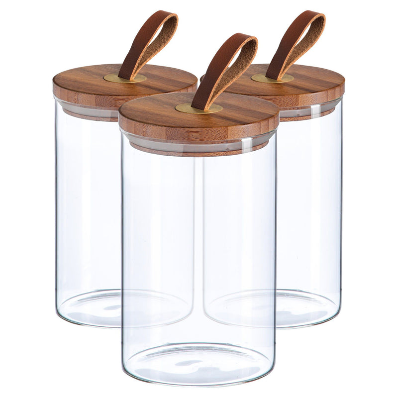 1L Scandi Storage Jars with Leather Loop Lids - Pack of Three - By Argon Tableware