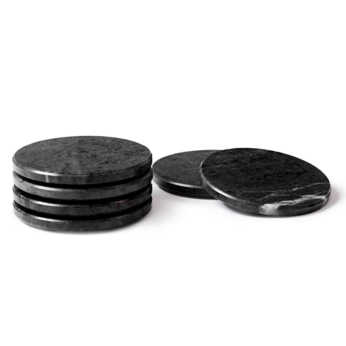 Black Round Marble Coasters - Pack of 6