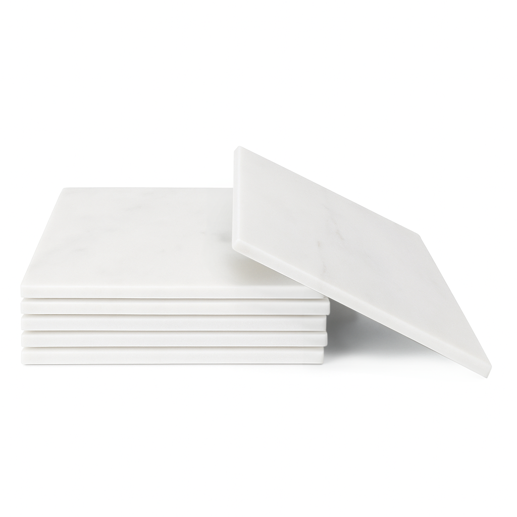 White 30cm x 20cm Rectangular Marble Placemats - Pack of 6