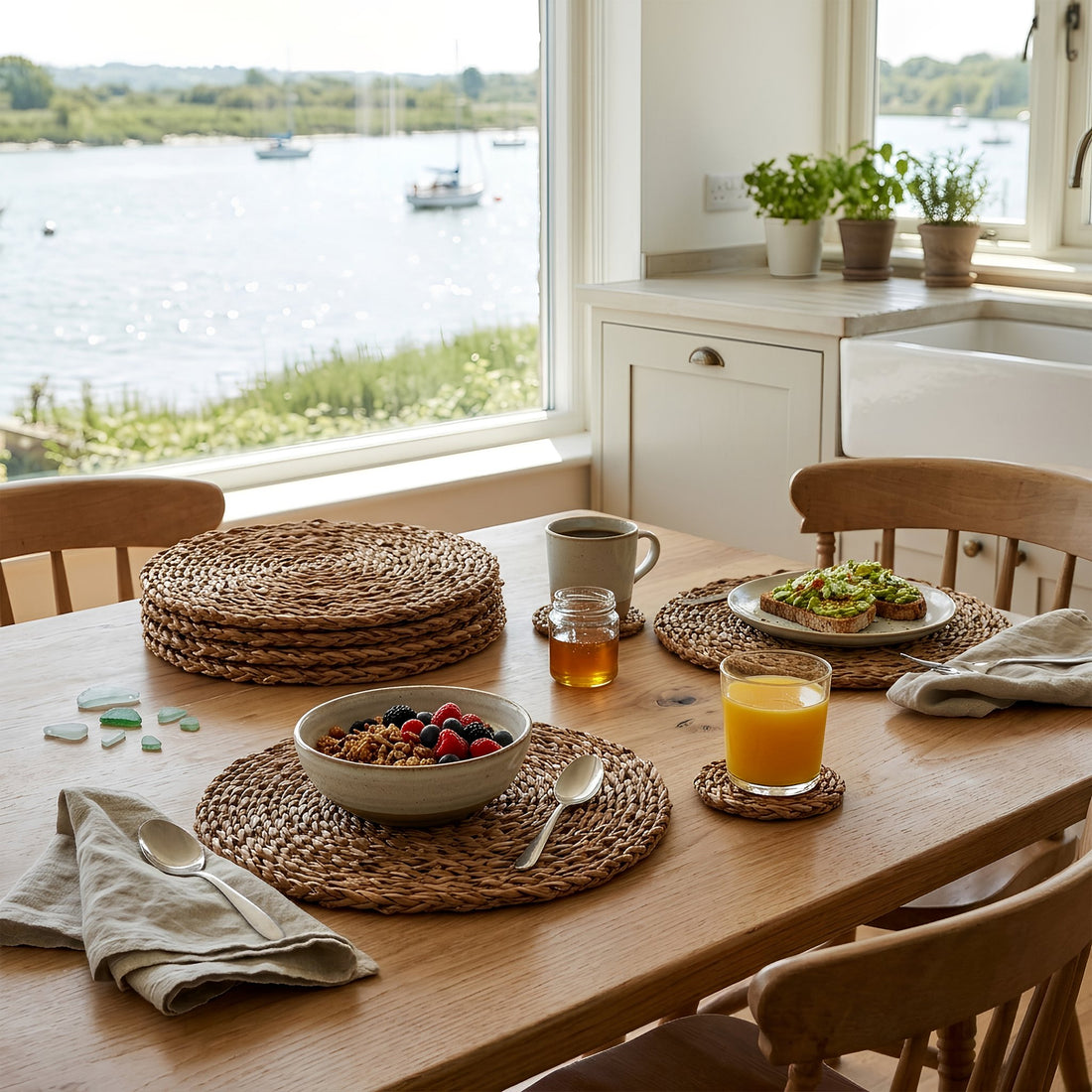 12pc Woven Seagrass Placemats &amp; Coasters Set