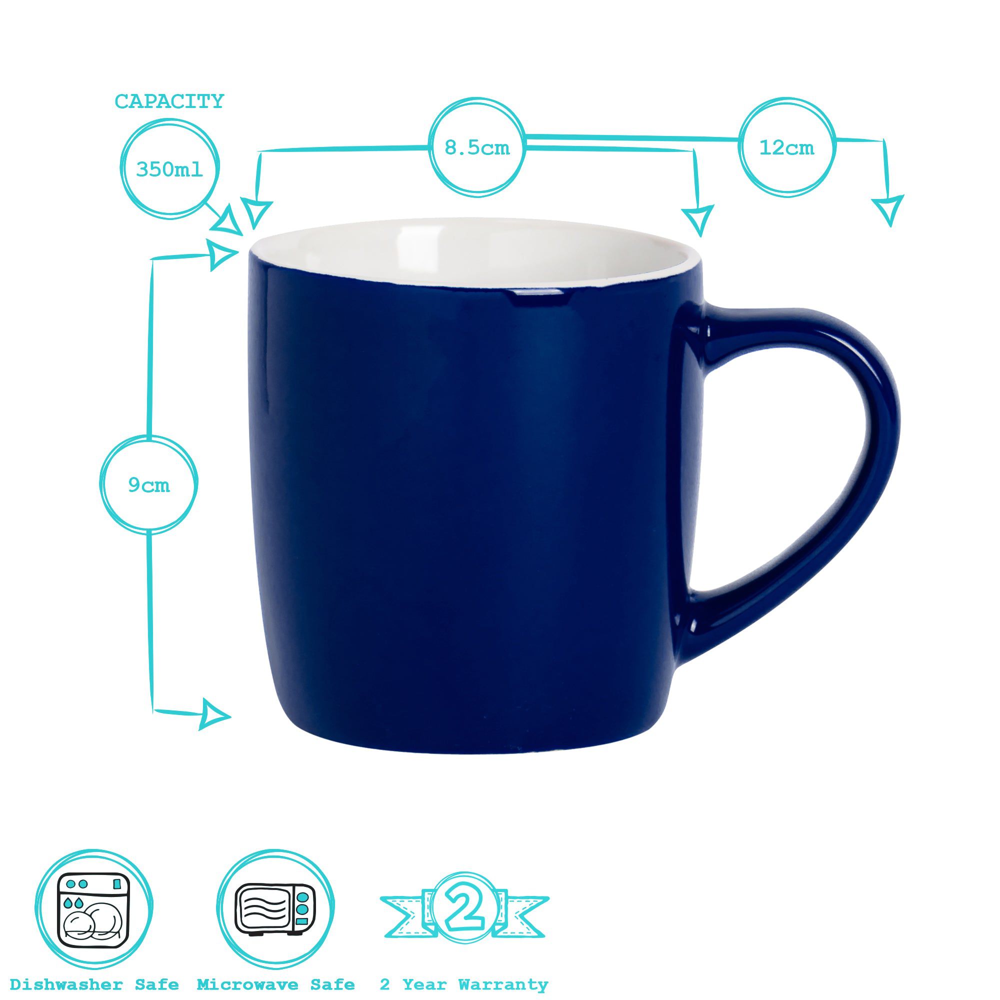 350ml Black Coloured Coffee Mugs - Pack of Six
