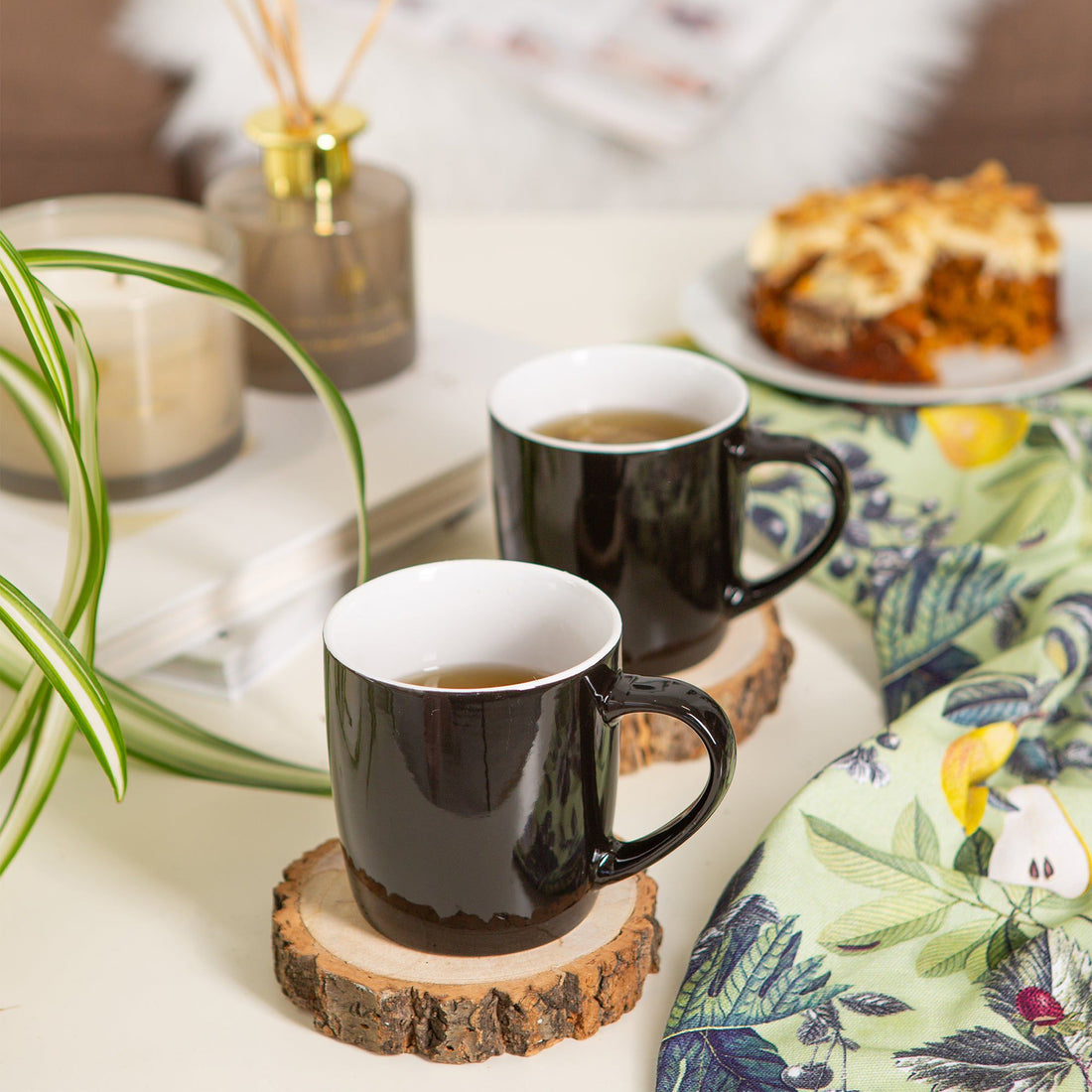 350ml Black Coloured Coffee Mugs - Pack of Six