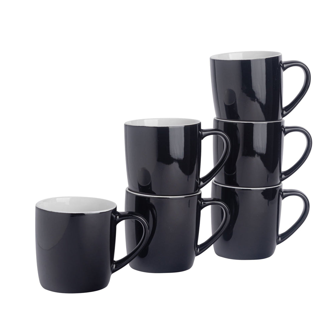 350ml Black Coloured Coffee Mugs - Pack of Six
