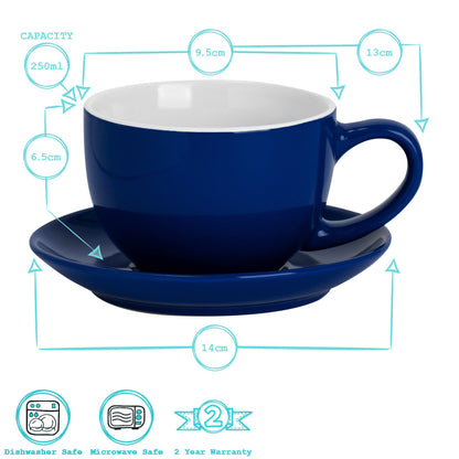 250ml Blue Cappuccino Cups &amp; Saucers - Pack of Six