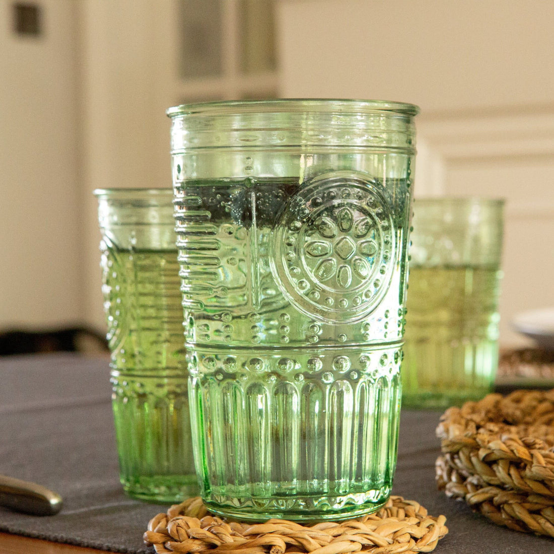 340ml Green Romantic Highball Glasses - Pack of Four