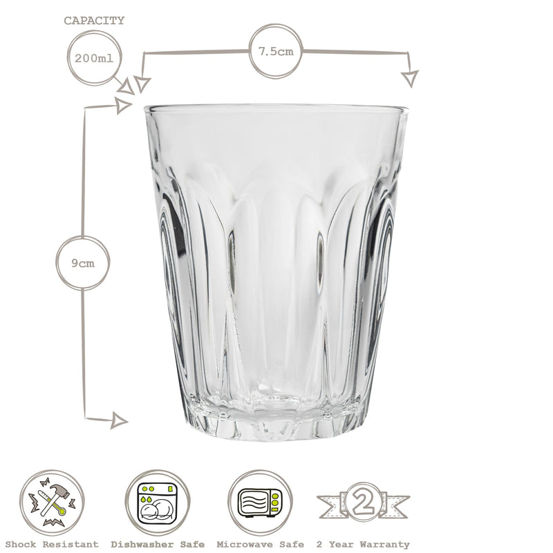 200ml Provence Tumbler Glasses - Pack of Six - By Duralex
