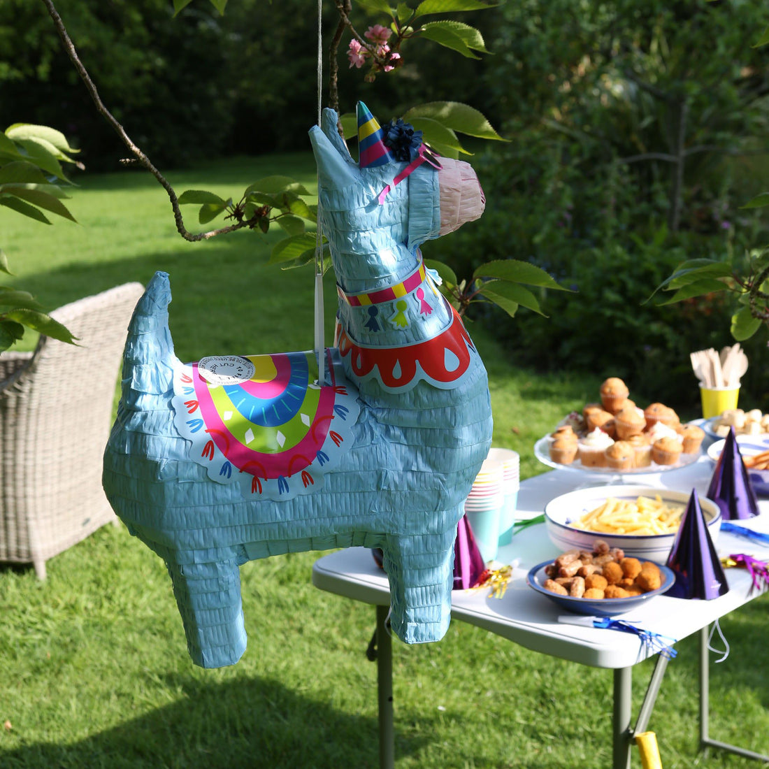 3-Piece Large Llama Pinata Set with Pink Stick &amp; Blindfold