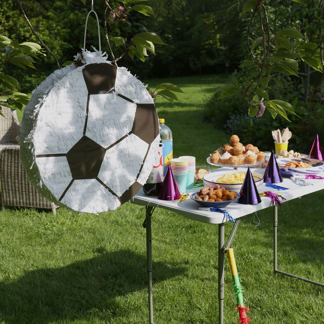 3-Piece Large Football Pinata Set with Multicoloured Stick &amp; Blindfold