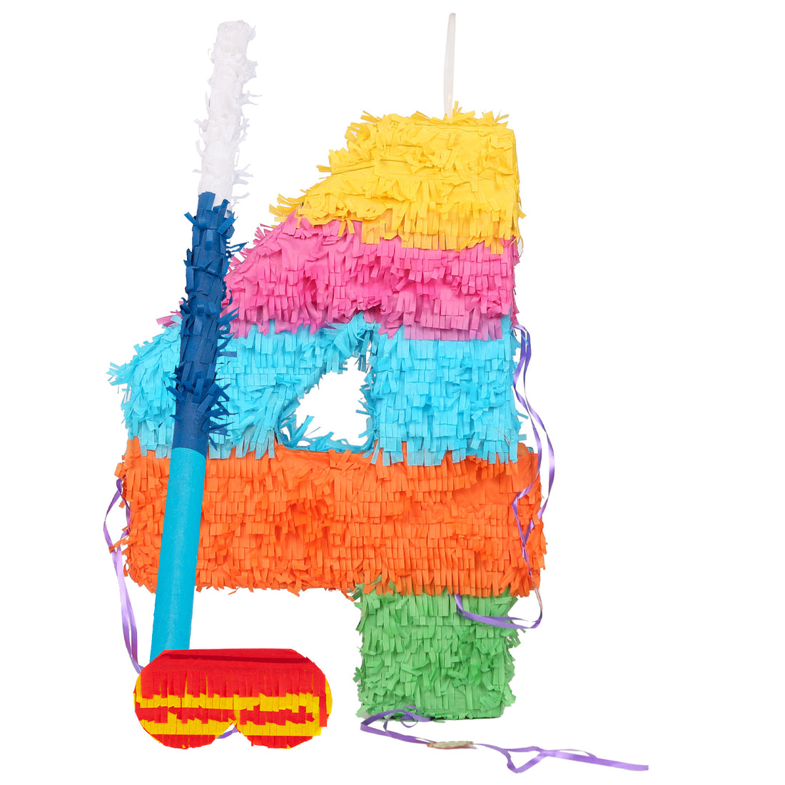 Large Number 4 Pinata Party Set with Blue Stick