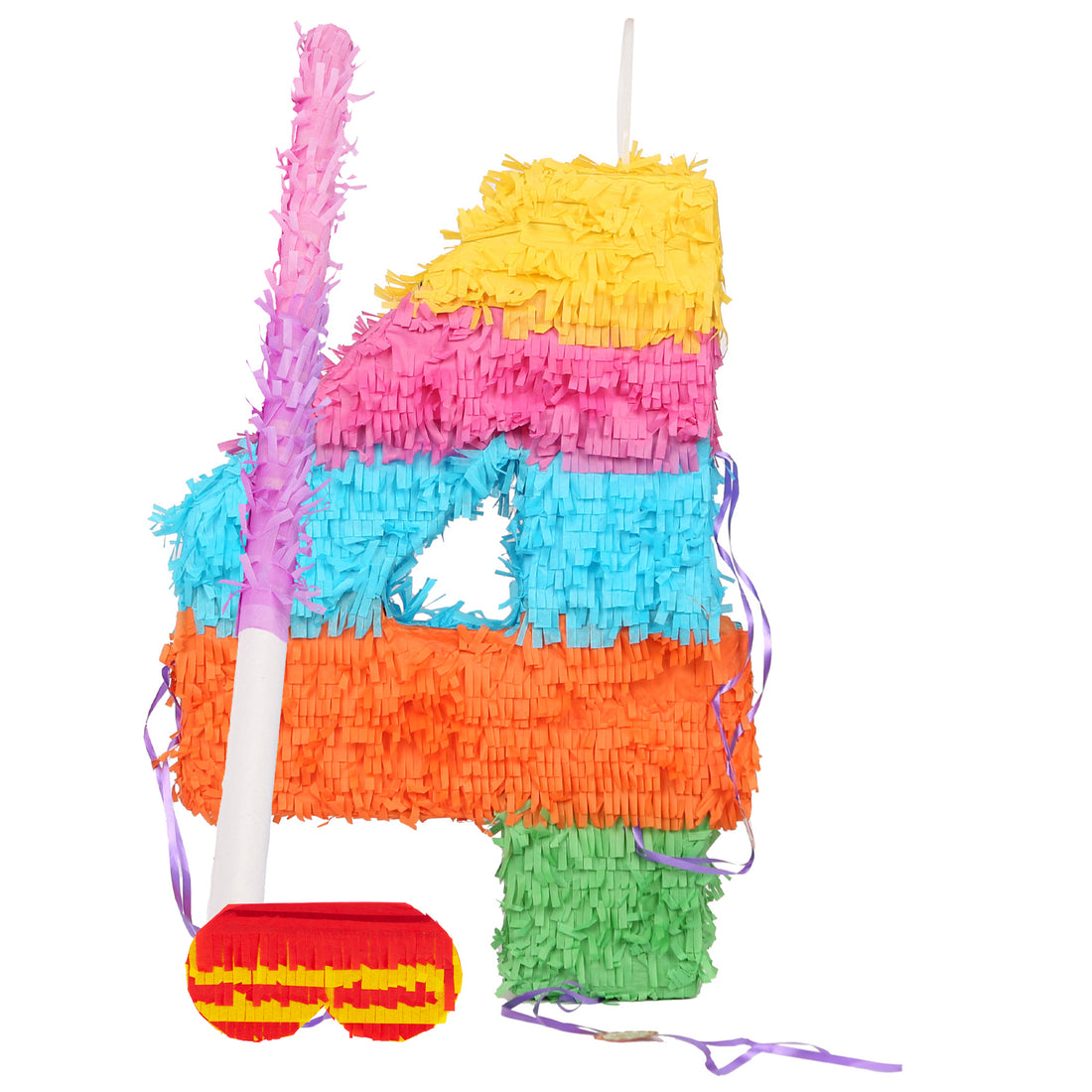 Large Number 4 Pinata Party Set with Pink Stick