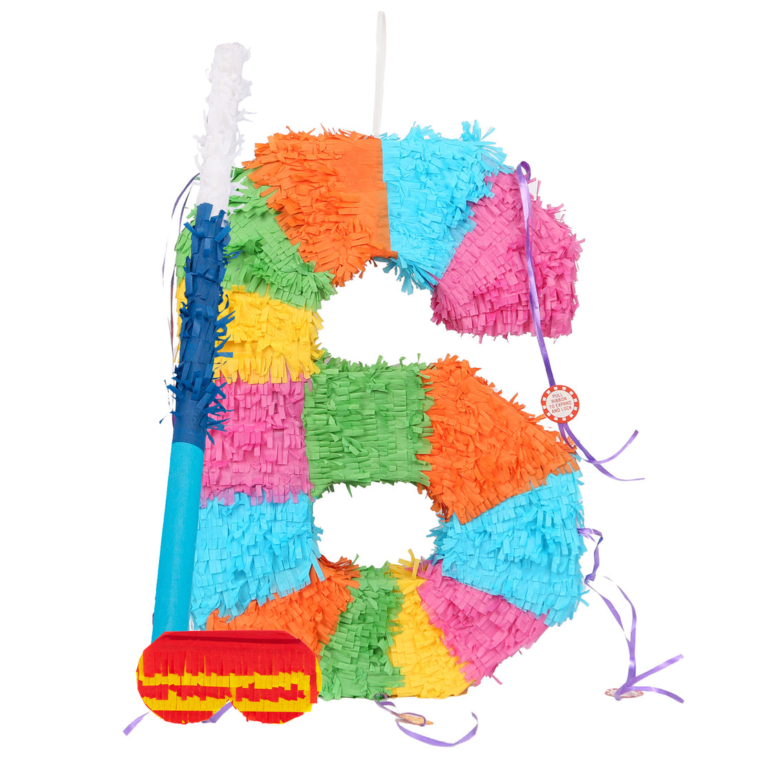 Large Number 6 Pinata Party Set with Blue Stick