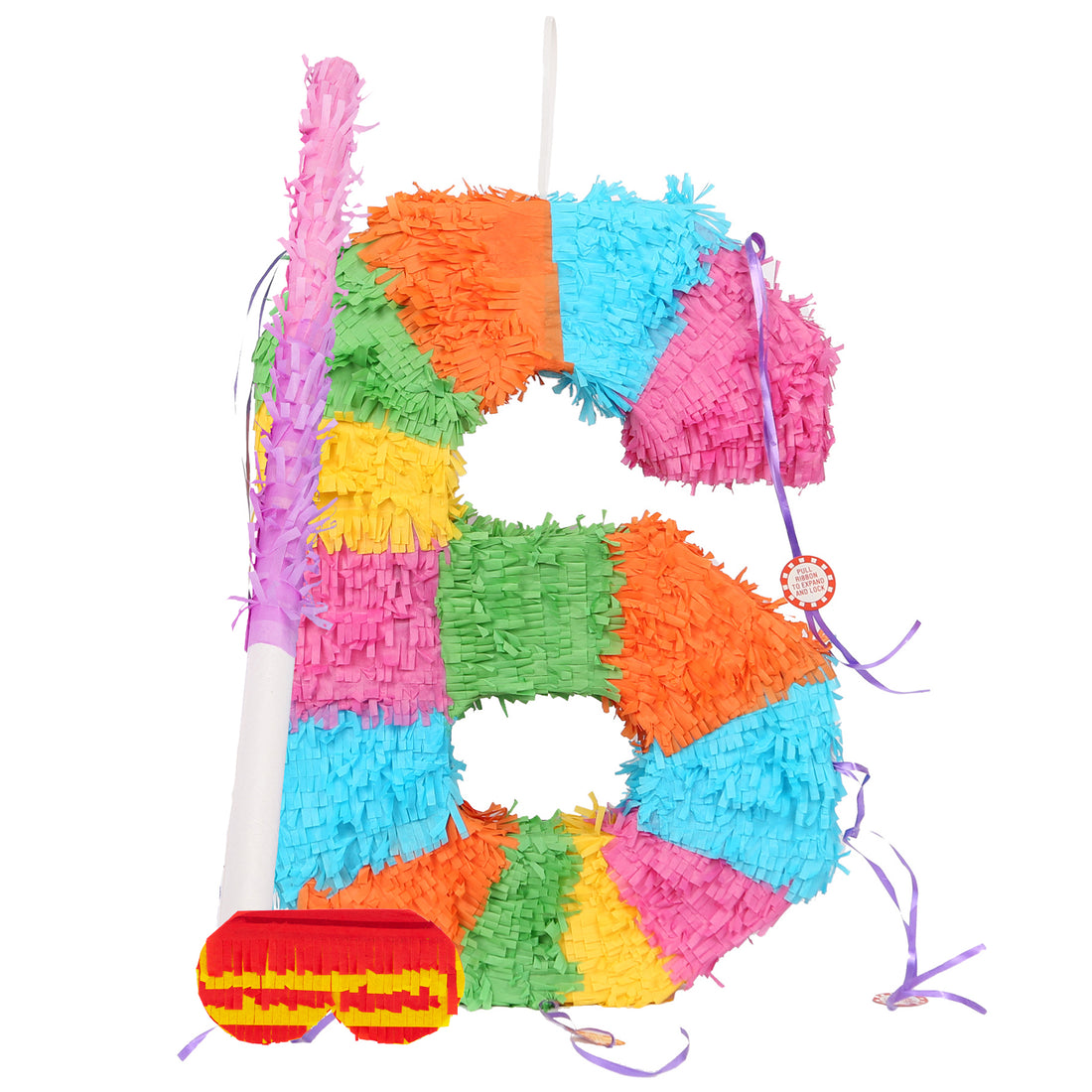 Large Number 6 Pinata Party Set with Pink Stick