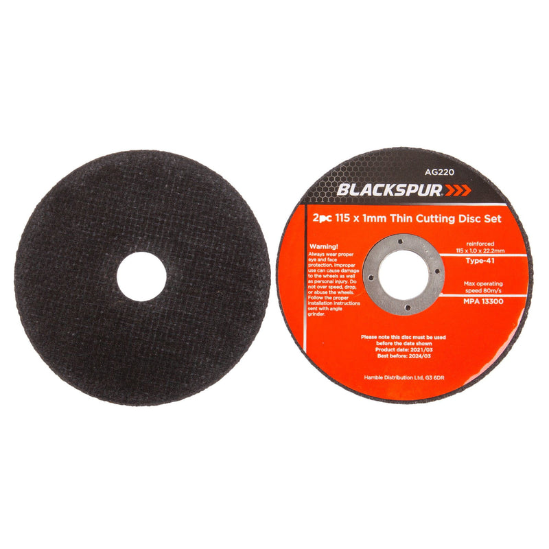 2pc 115mm x 1mm (4.5") Thin Cutting Disc Set - By Blackspur