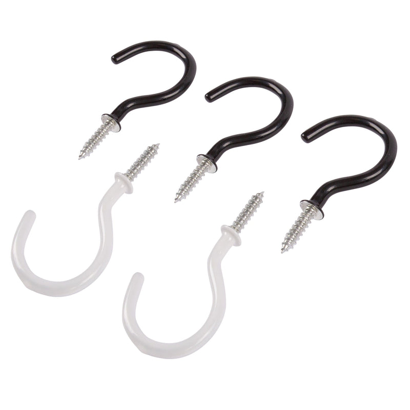 Multicolour 50mm PVC-Coated Screw Hooks - Pack of 5 - By Blackspur