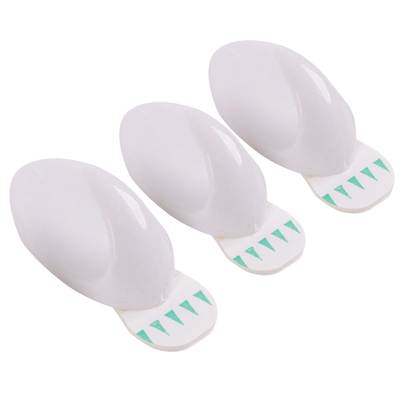 White 30mm x 50mm Oval Plastic Self-Adhesive Hooks - Pack of 3 - By Ashley