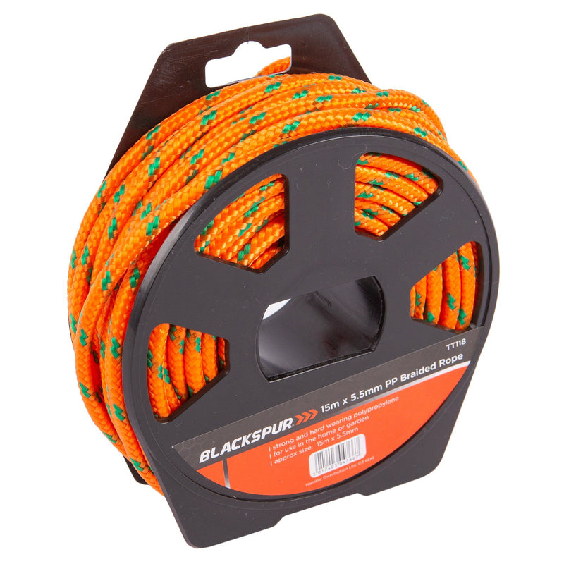 Orange 15m Polypropylene Braided Rope on Reel - By Blackspur