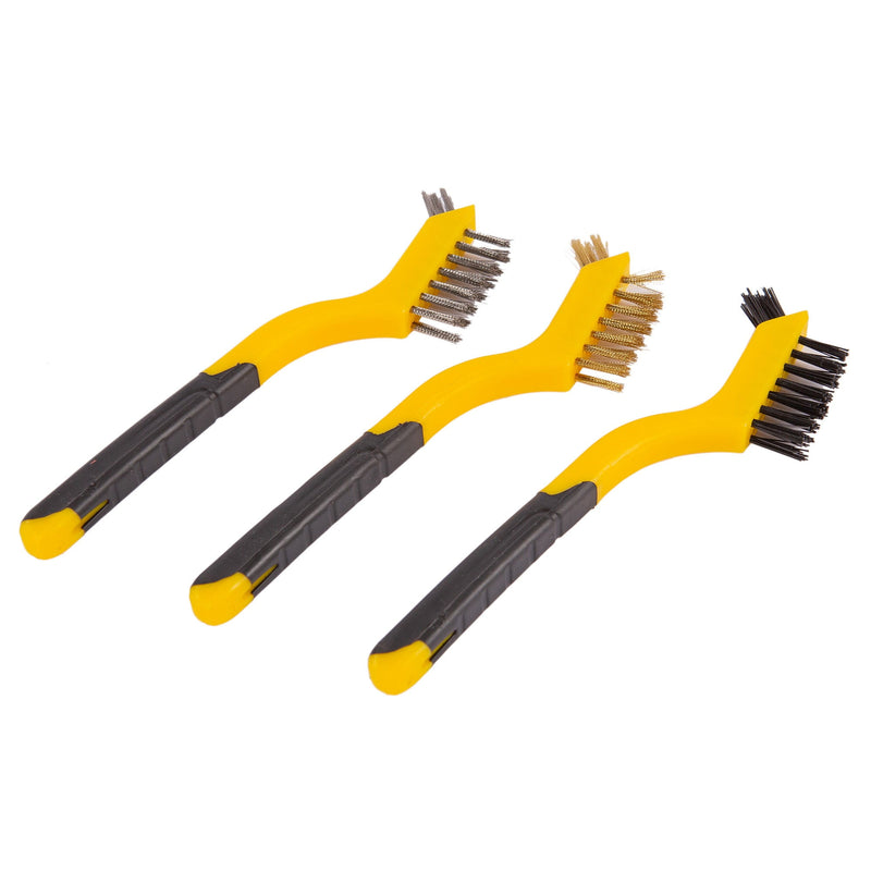 3pc Yellow Mini 17.5cm Plastic 2-in-1 Wire Brush Set - By Blackspur