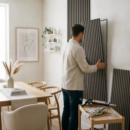 Wooden Acoustic Wall Panels - 120 x 60cm - Grey/Black - Pack of 2