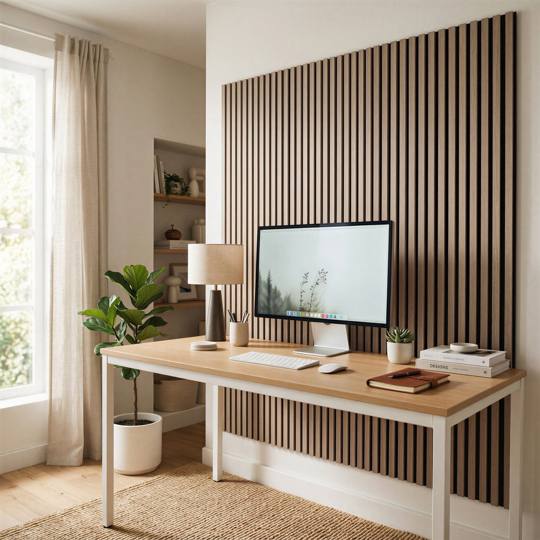 Wooden Acoustic Wall Panels - 120 x 60cm - Walnut/Black - Pack of 2