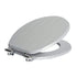 Grey soft-close tongue and groove MDF wood toilet seat with chrome hinges, from Harbour Housewares, product image on white background