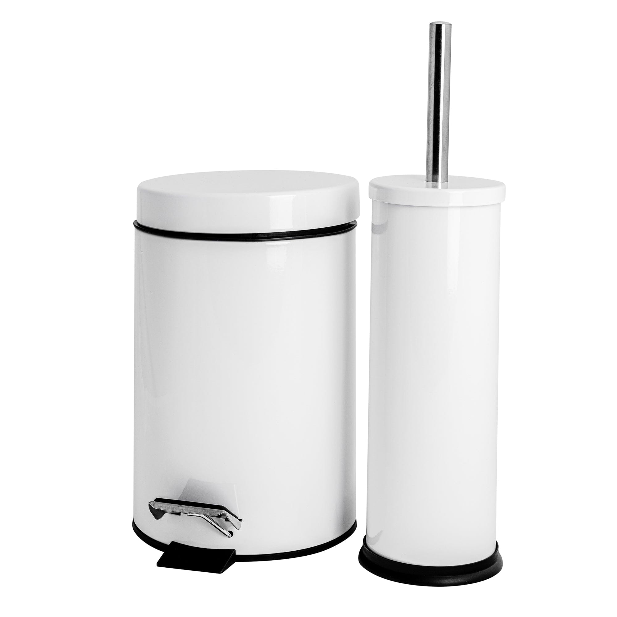 White Round Stainless Steel Toilet Brush &amp; Bin Set