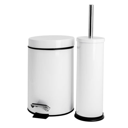 White Round Stainless Steel Toilet Brush &amp; Bin Set