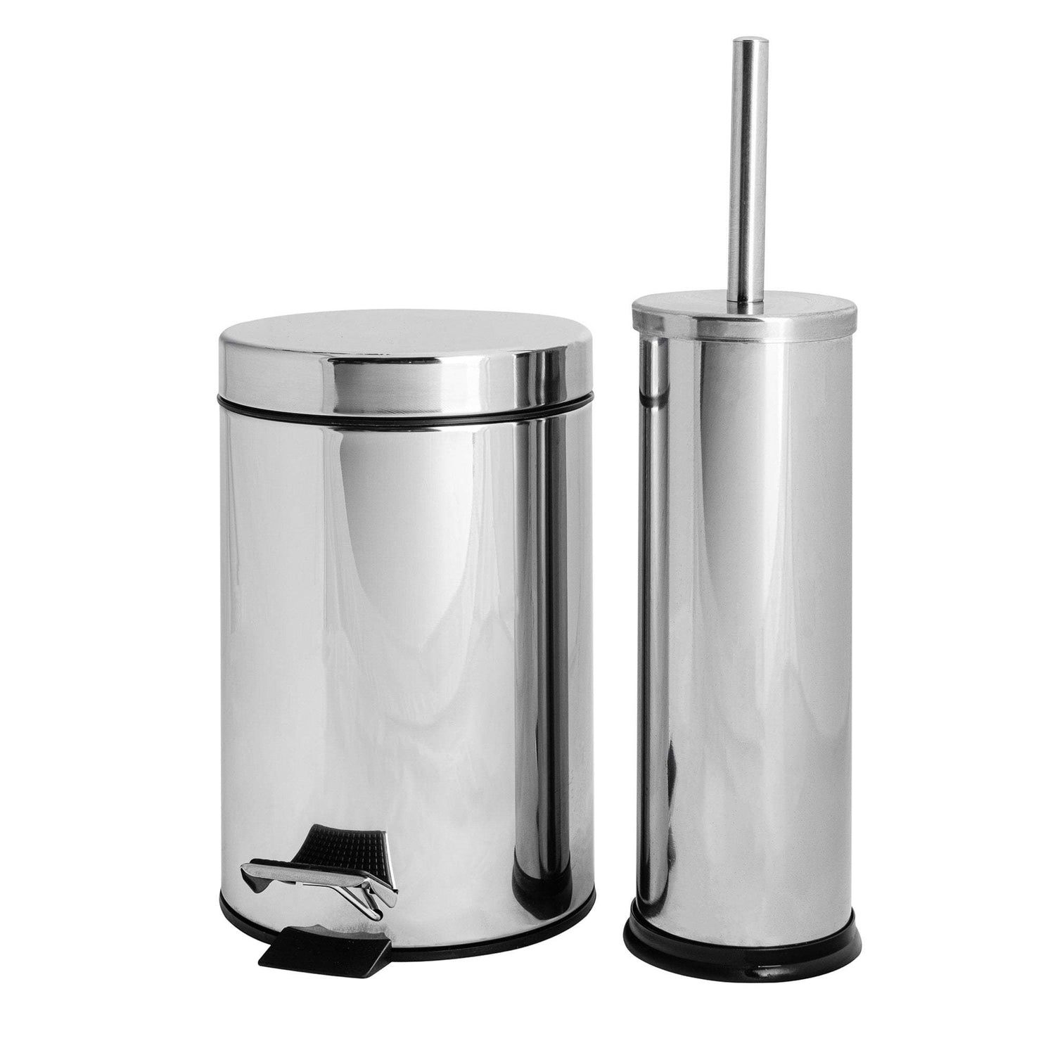 Chrome Round Stainless Steel Toilet Brush &amp; Bin Set
