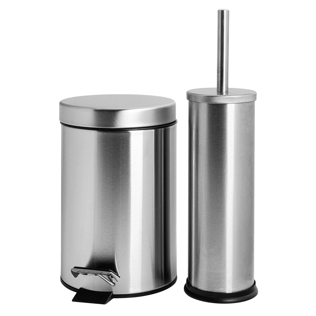 Round Brushed Stainless Steel Toilet Brush &amp; Bin Set