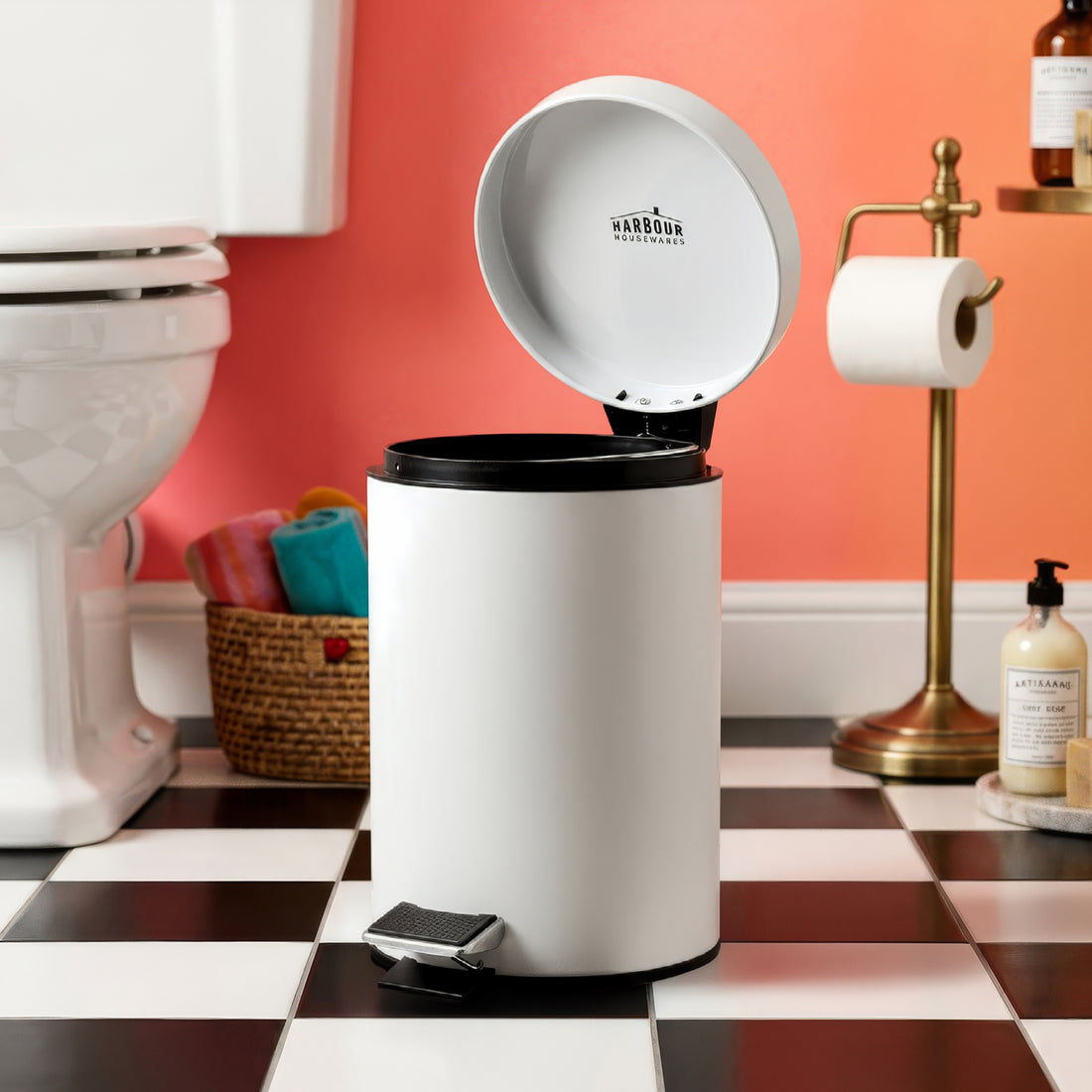 3L White Round Stainless Steel Bathroom Pedal Bin