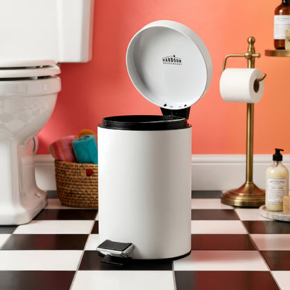 3L White Round Stainless Steel Bathroom Pedal Bin