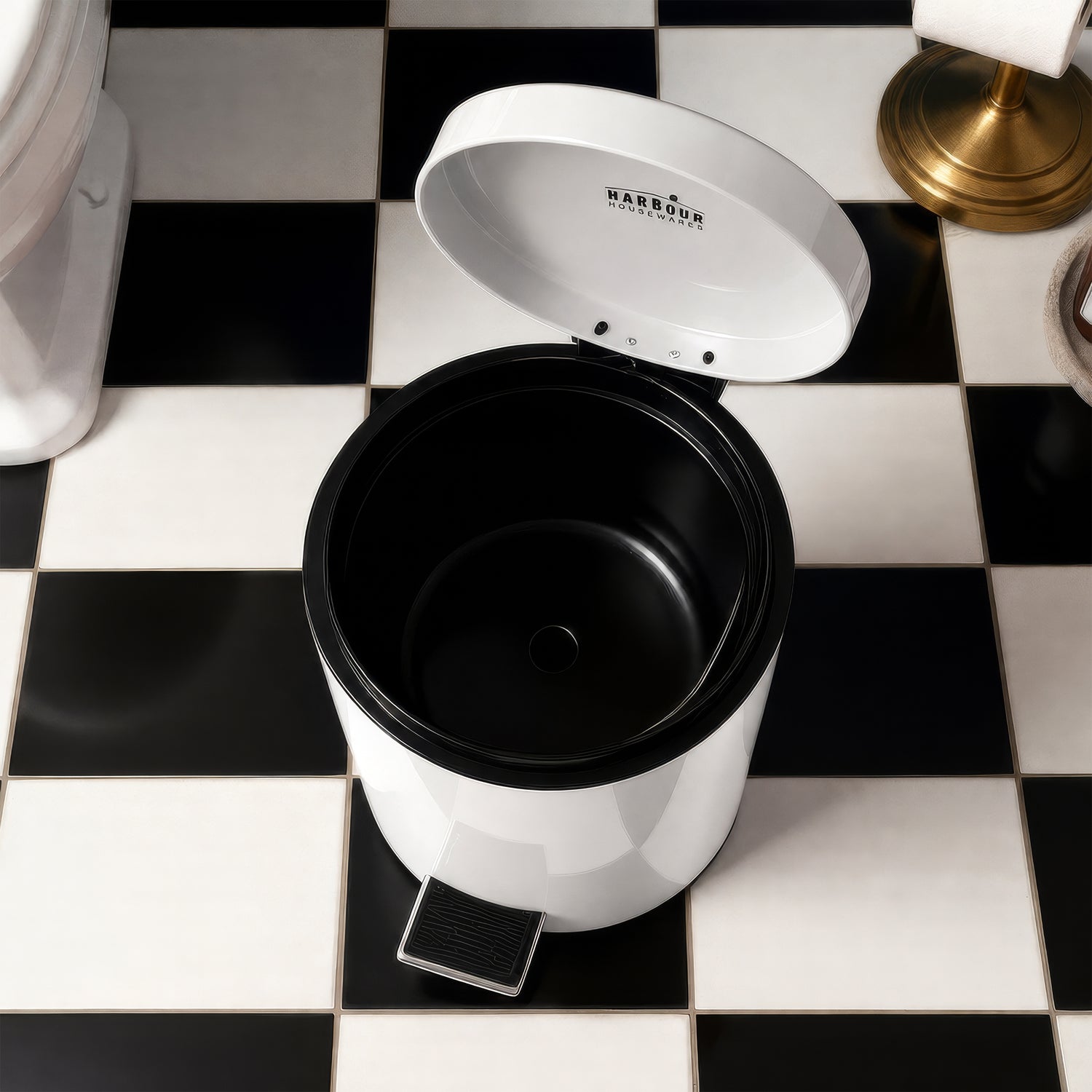 White Round Stainless Steel Toilet Brush &amp; Bin Set