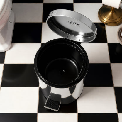Chrome Round Stainless Steel Toilet Brush &amp; Bin Set