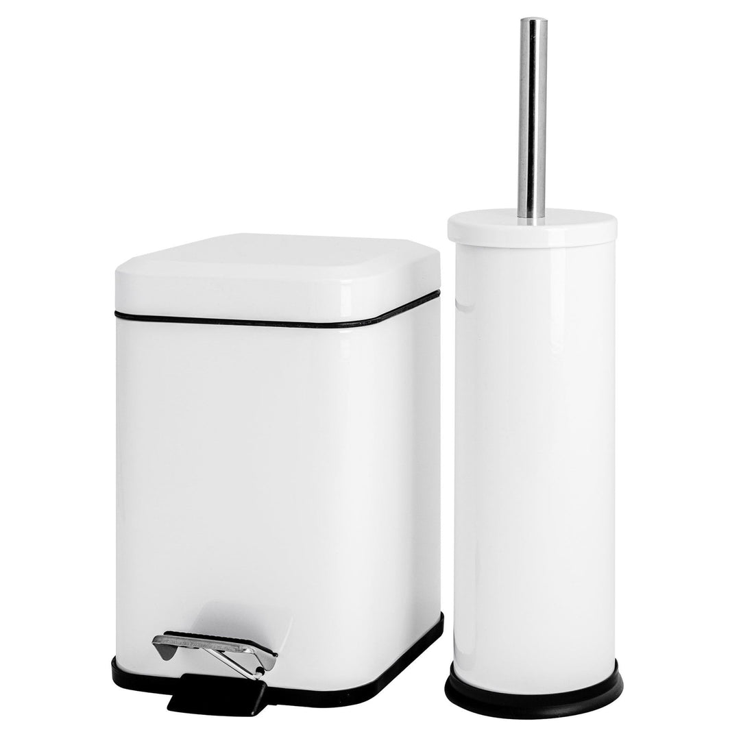 White Round Toilet Brush &amp; Square Bin Set