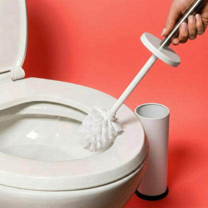 White Round Toilet Brush &amp; Square Bin Set