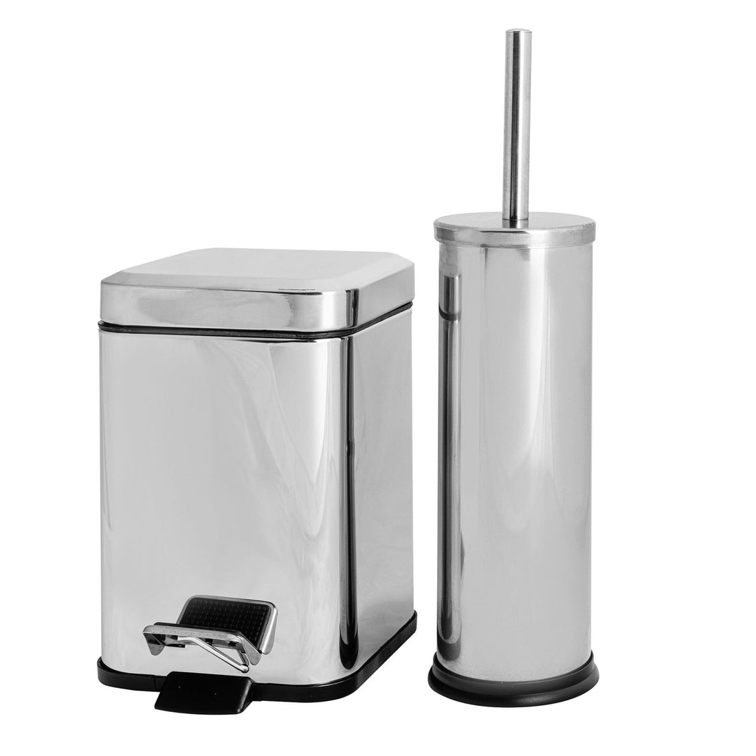 Chrome Round Toilet Brush &amp; Square Bin Set