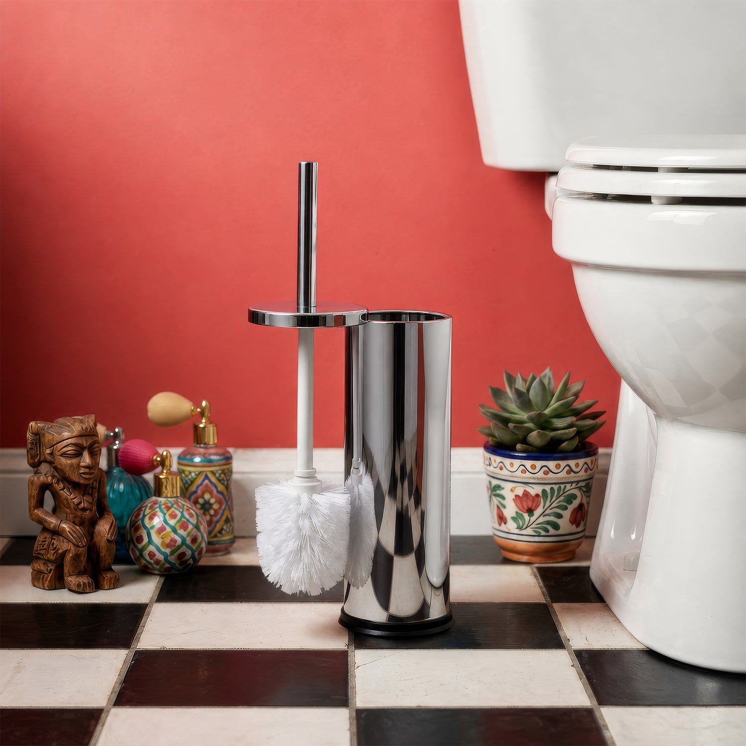 Chrome Round Stainless Steel Toilet Brush &amp; Holder