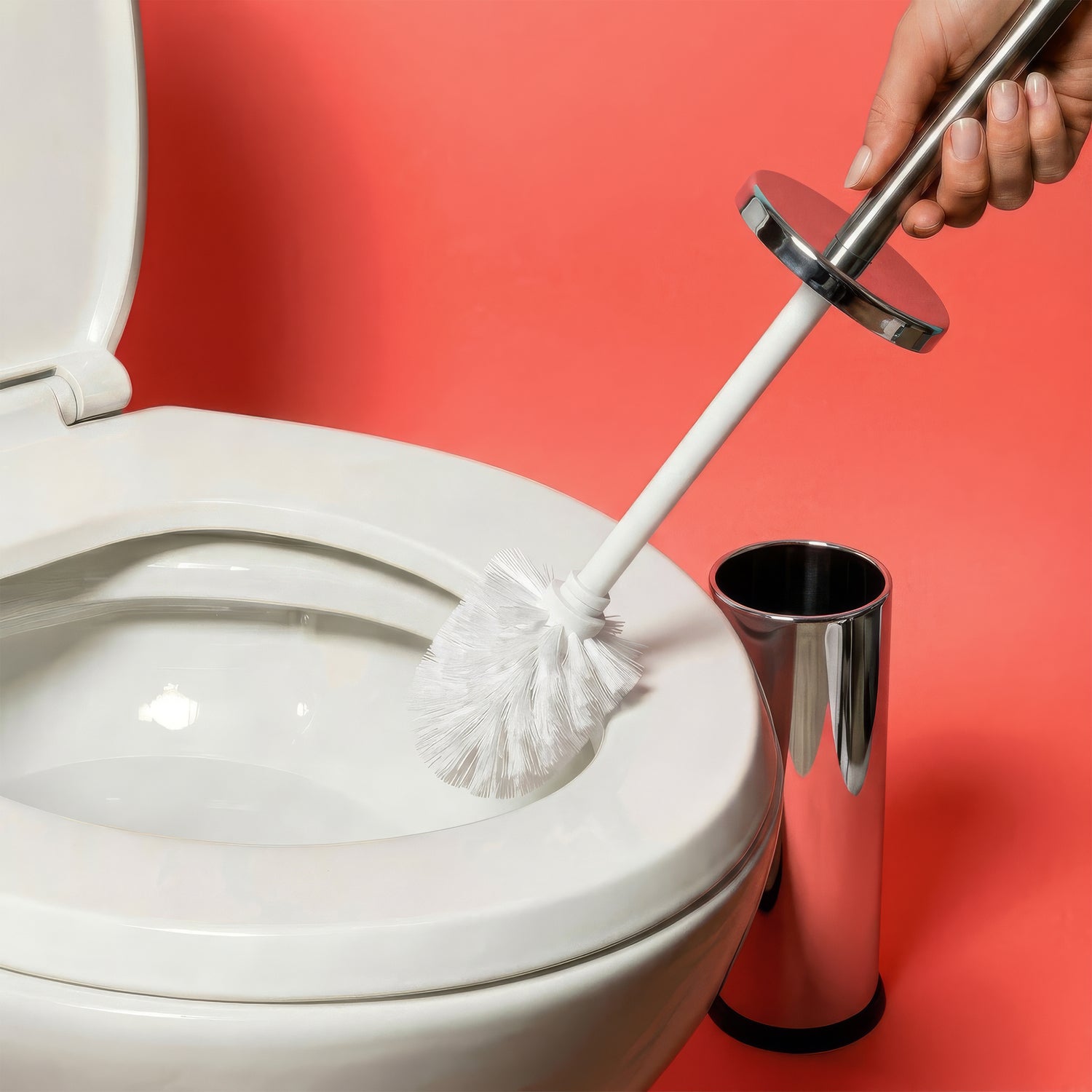 Chrome Round Stainless Steel Toilet Brush &amp; Holder