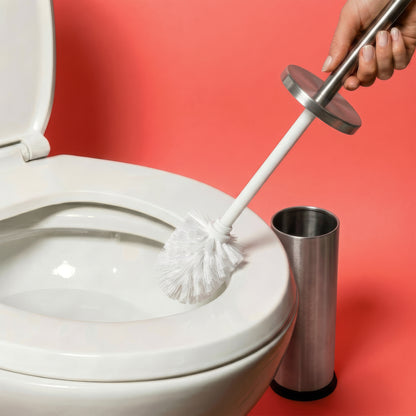 Brushed Steel Round Toilet Brush &amp; Square Bin Set
