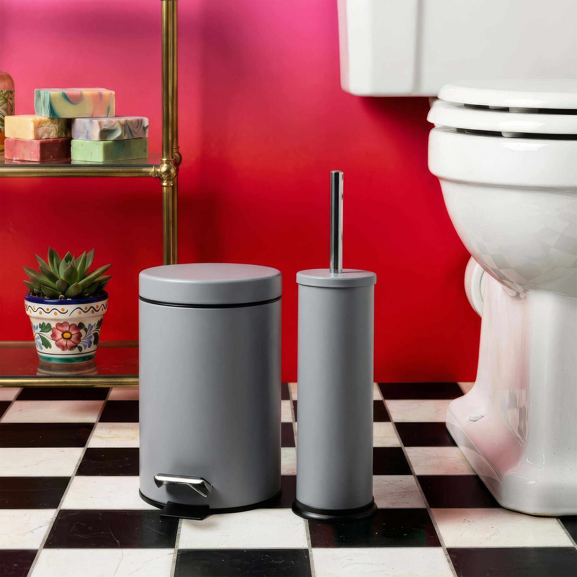 3L Grey Round Stainless Steel Bathroom Pedal Bin