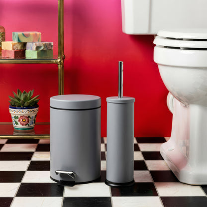 3L Grey Round Stainless Steel Bathroom Pedal Bin