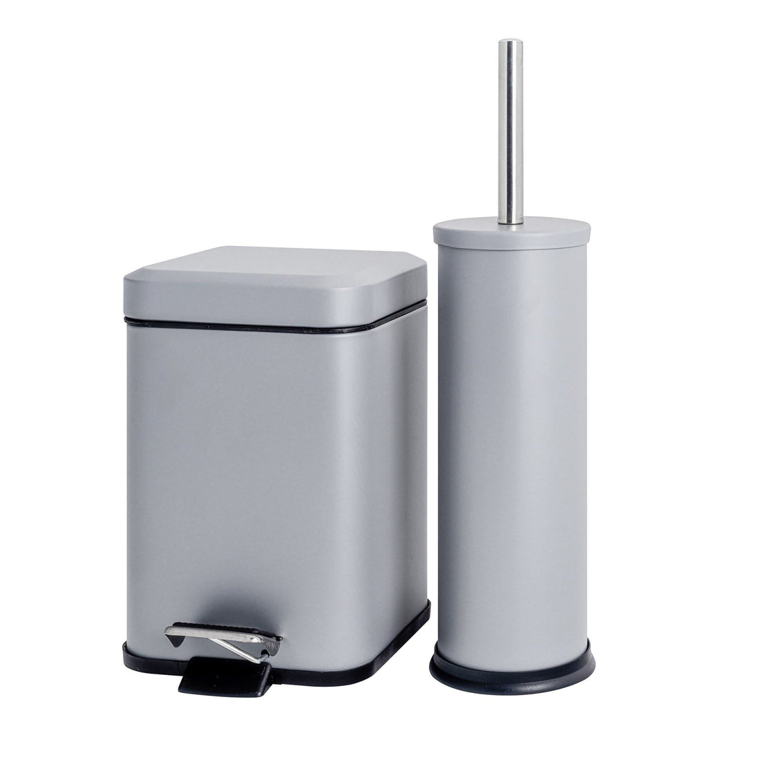 Matt Grey Round Toilet Brush &amp; Square Bin Set