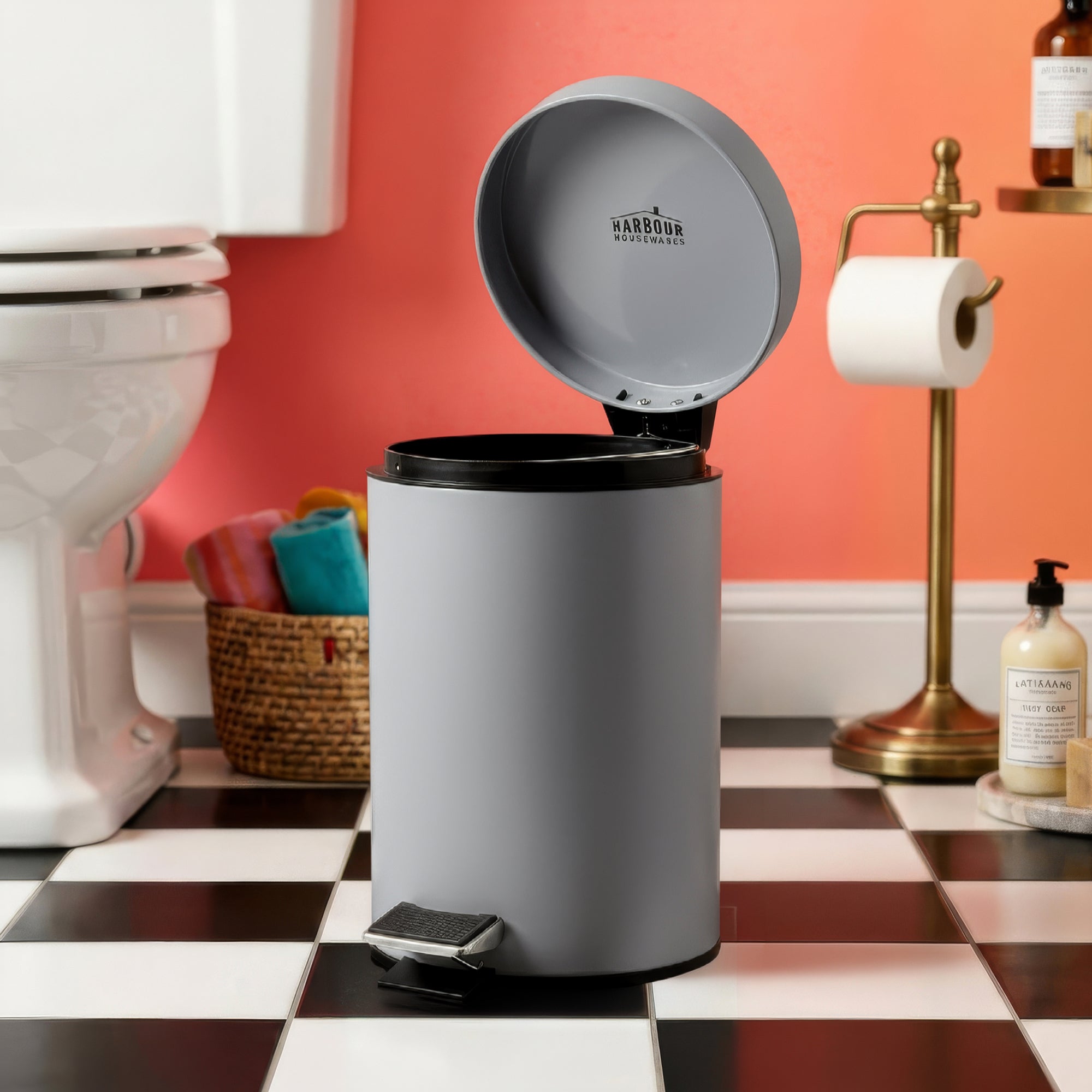 3L Grey Round Stainless Steel Bathroom Pedal Bin