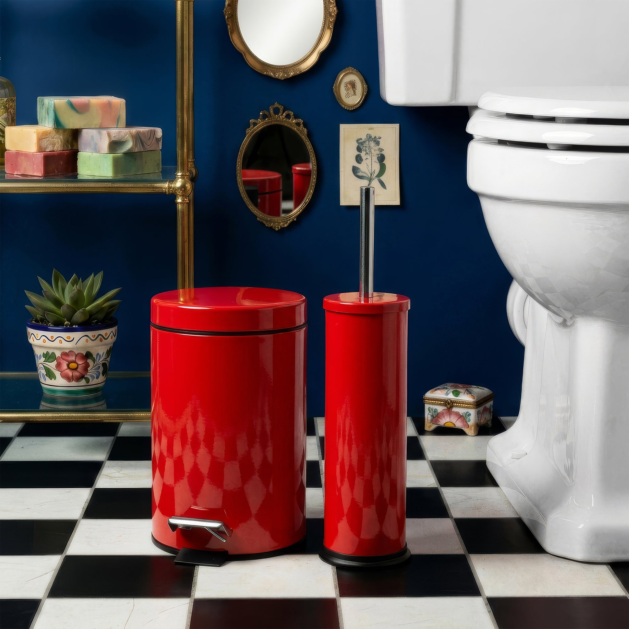 3L Red Round Stainless Steel Bathroom Pedal Bin