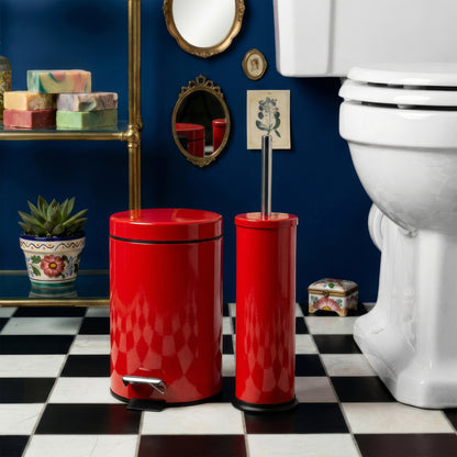 3L Red Round Stainless Steel Bathroom Pedal Bin