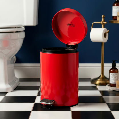 3L Red Round Stainless Steel Bathroom Pedal Bin