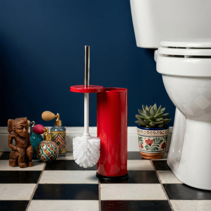 Red Round Stainless Steel Toilet Brush &amp; Holder