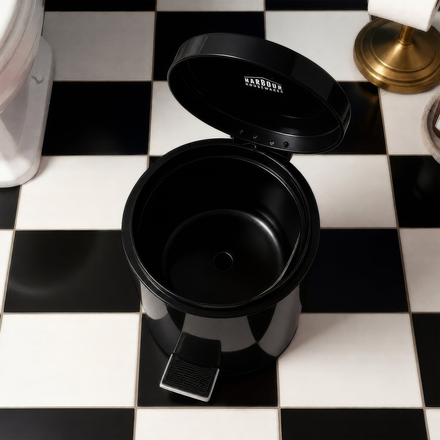 Black Round Stainless Steel Toilet Brush &amp; Bin Set